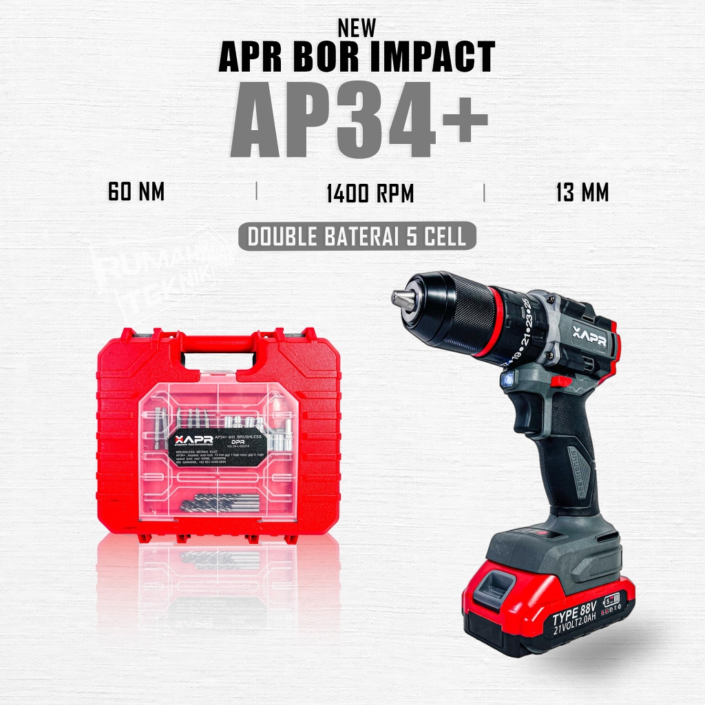 Bor Cordless APR AP34+ Mesin Bor Baterai Cordless Impact Drill
