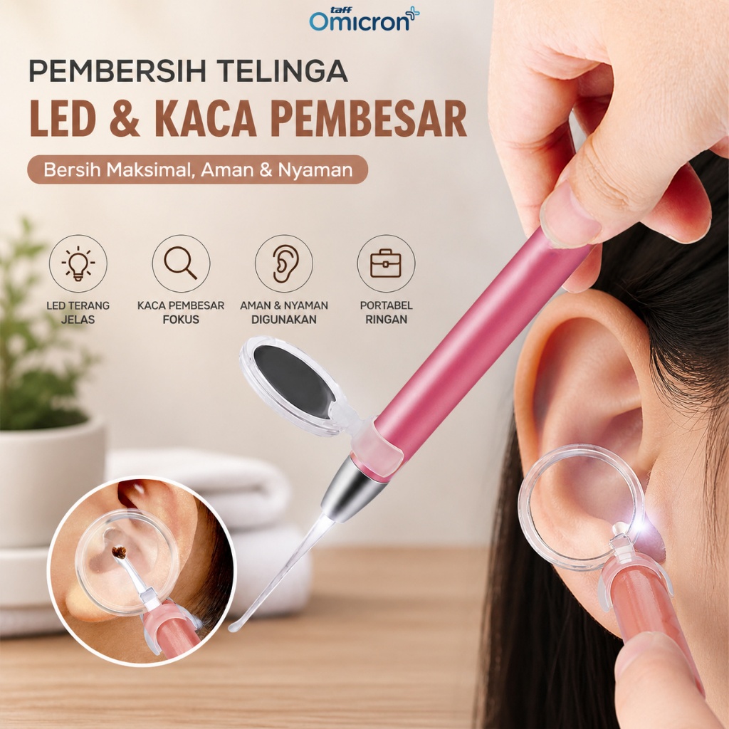 Flashlight Earpick Ear Spoon Alat Pembersih Korek Kotoran Telinga Kuping Cotton Bud Lampu LED Kaca P