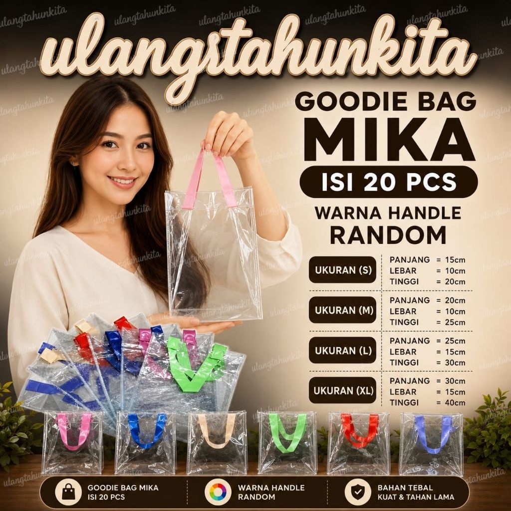(isi 20) GoodieBag Tenteng Mika Warna Transparan,GoodieBag Mika Tenteng Transparan, GoodieBag Transp