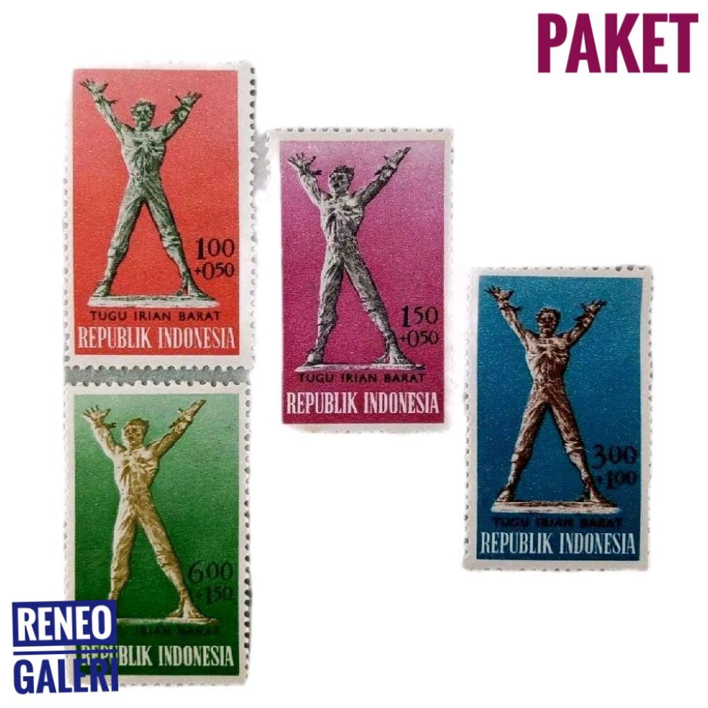 Paket 4 variasi prangko tahun 1963 seri Tugu Irian Barat set lengkap perangko lama antik kuno filate