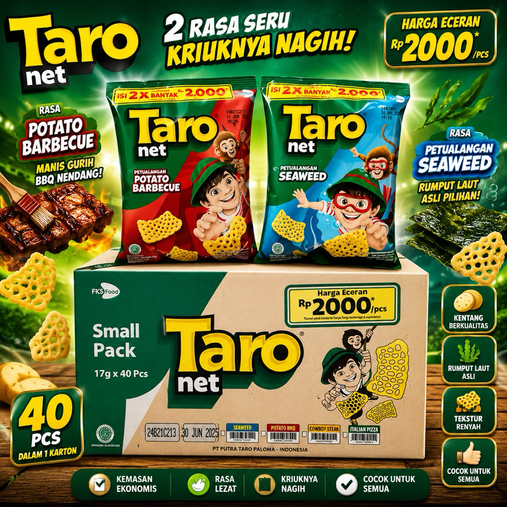 Taro Net 17 gram Dus isi 40 pcs - Ciki Taro - Dus Dusan - Cemilan Snack