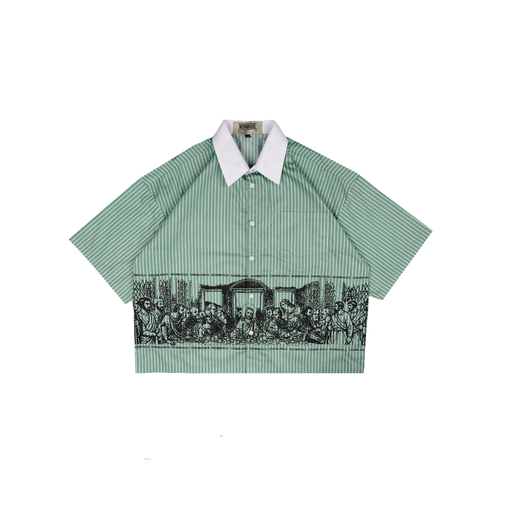Wormhole x Casablanca Last Service Boxy Cut Shirt Stripped Forest Green/White
