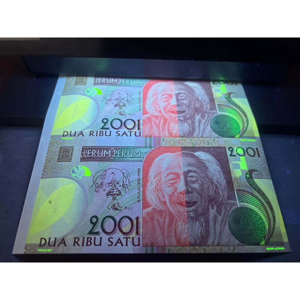 Uang uncut atau uang bersambung 2x testnote peruri affandi 2001 asli