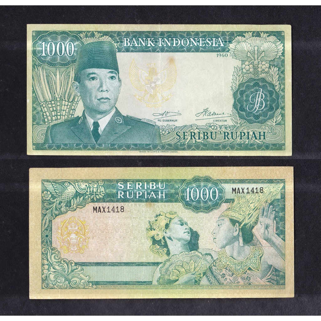 Uang kuno 1000 rupiah seri Sukarno tahun 1960 #TDLR Wmk Bung Karno S/N MAX1418