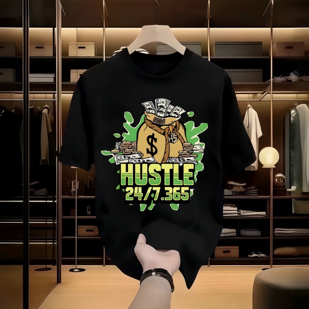 (COD)   Kaos Pria Streetwear Motif Tas Uang Santai