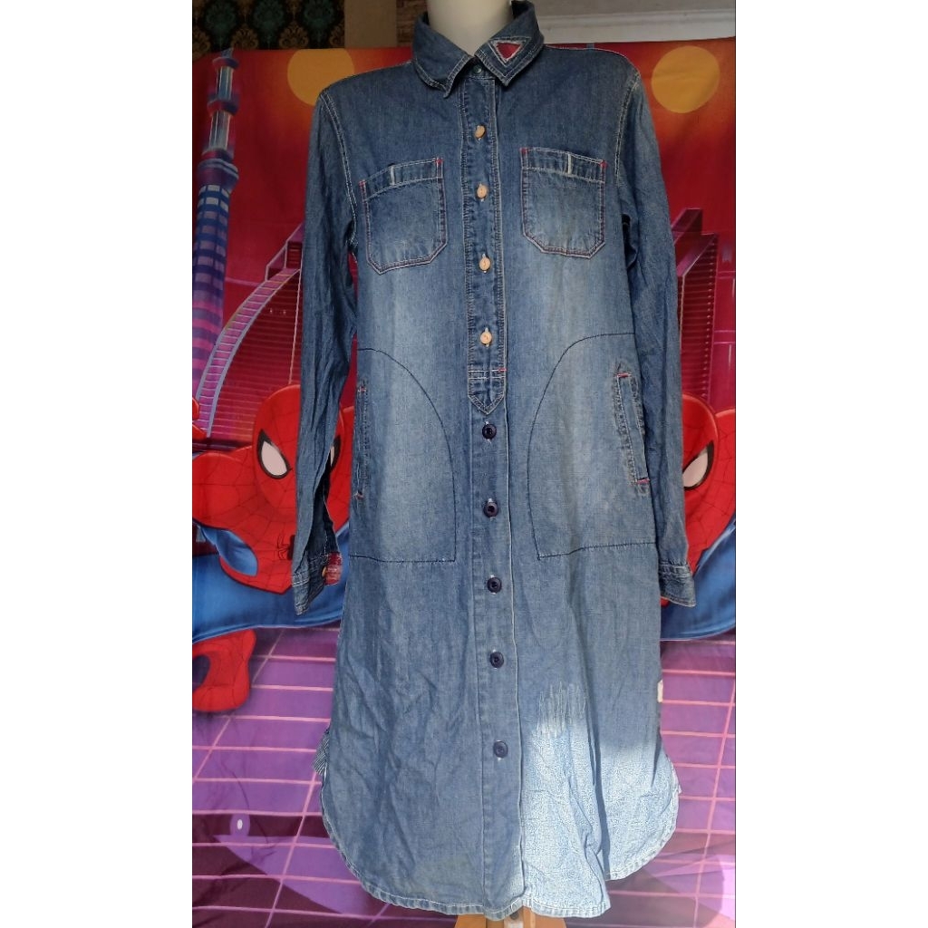 [PRELOVED PREMIUM] Tunik Denim Panjang Wanita Lengan Panjang / Denim Shirt Dress Import