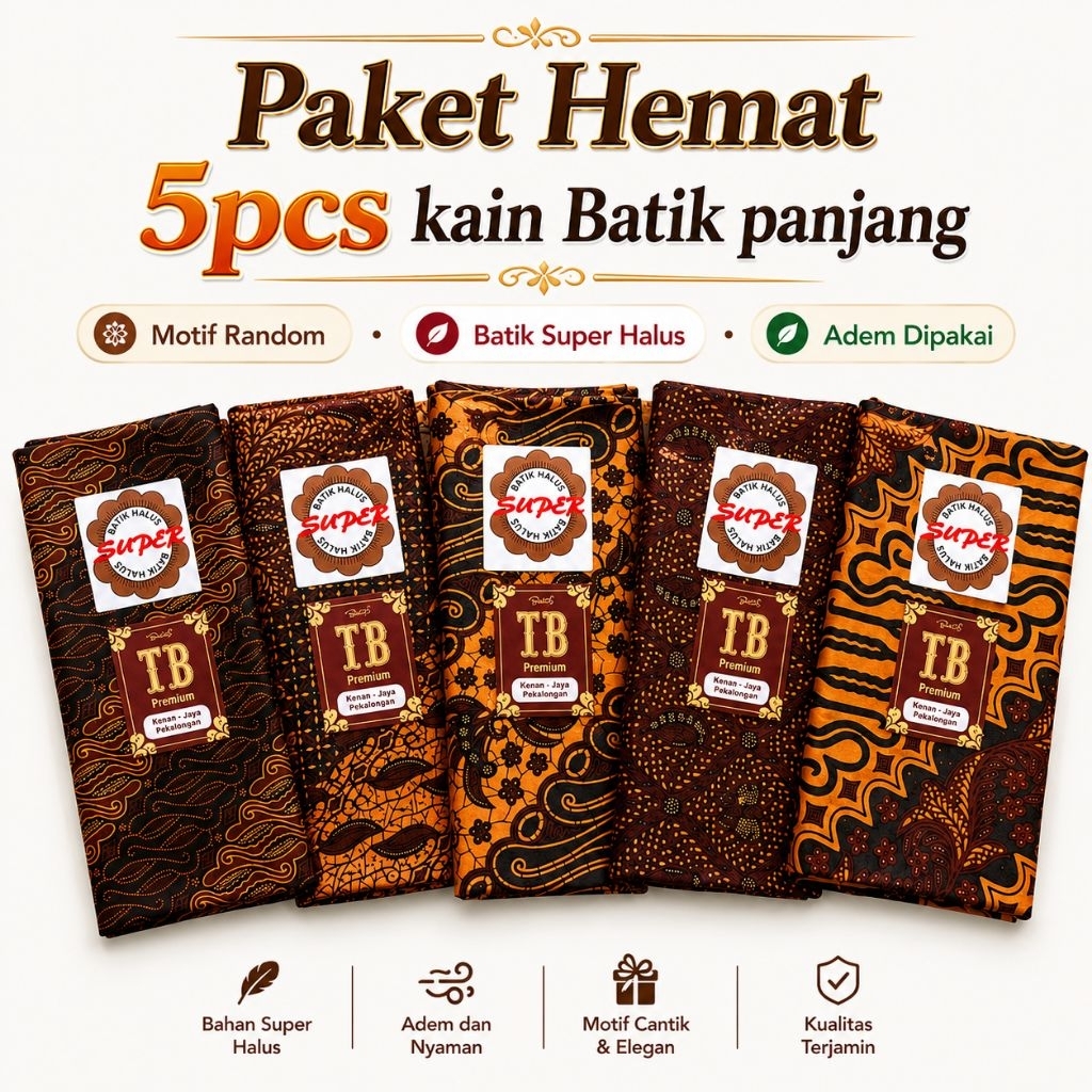 PAKET HEMAT ISI 5PCS KAIN BATIK PANJANG | Kain jarik batik panjang | Kain batik panjang Tb premium