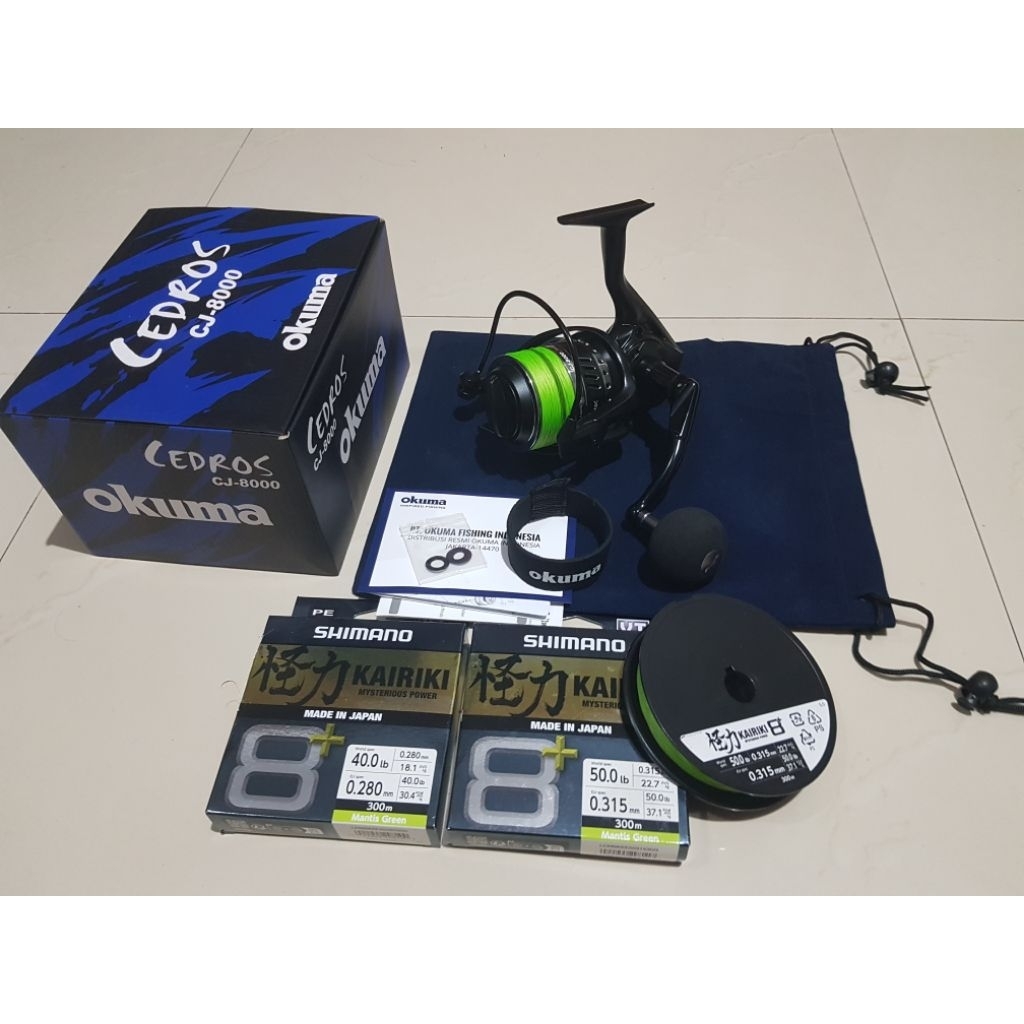 Reel Okuma Cedros CJ-8000 + PE Shimano Kairiki 8+