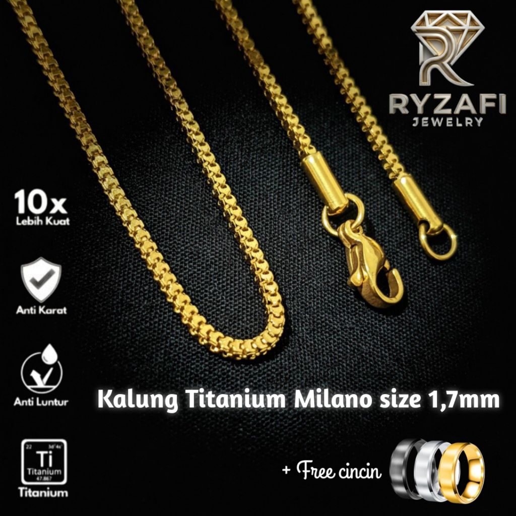 Kalung Titanium Milano Pria Wanita Lapis Emas Anti Karat