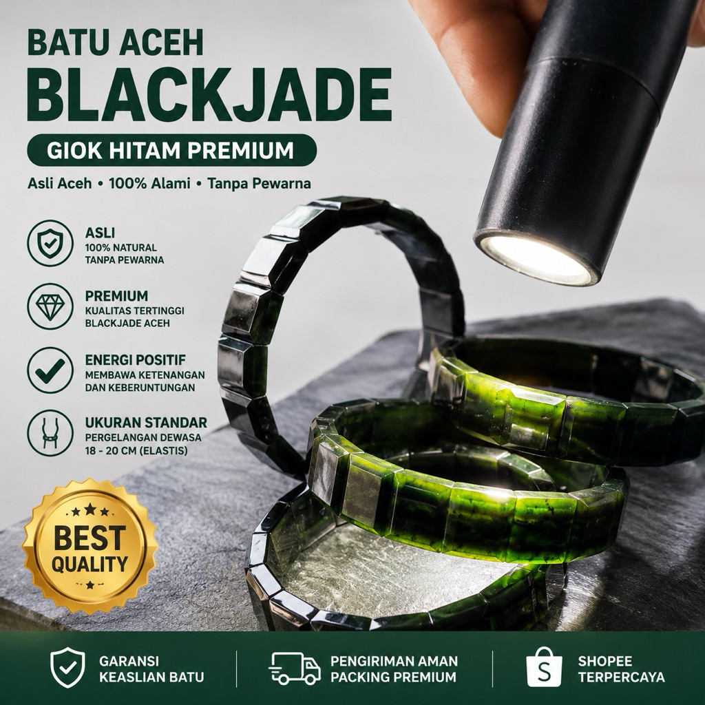 GELANG GIOK HITAM  BATU BLACKJADE ACEH