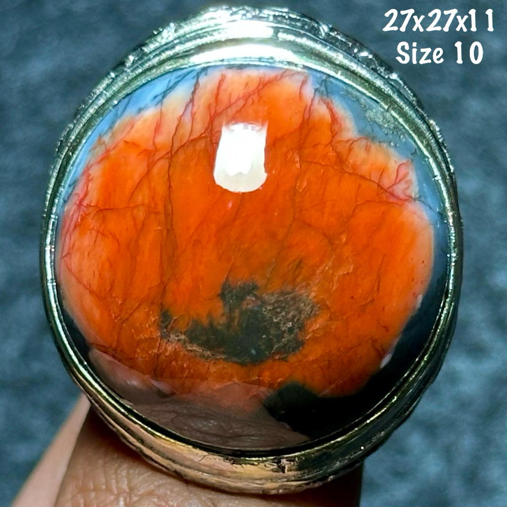 Cincin Batu Akik Natural Puser Garut Merah Urat Petir Jumbo Jenong (asli alam)