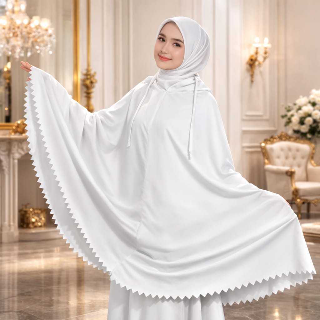 Mukena Telekung Premium Putih | Mukena Syar’i Jumbo Mewah