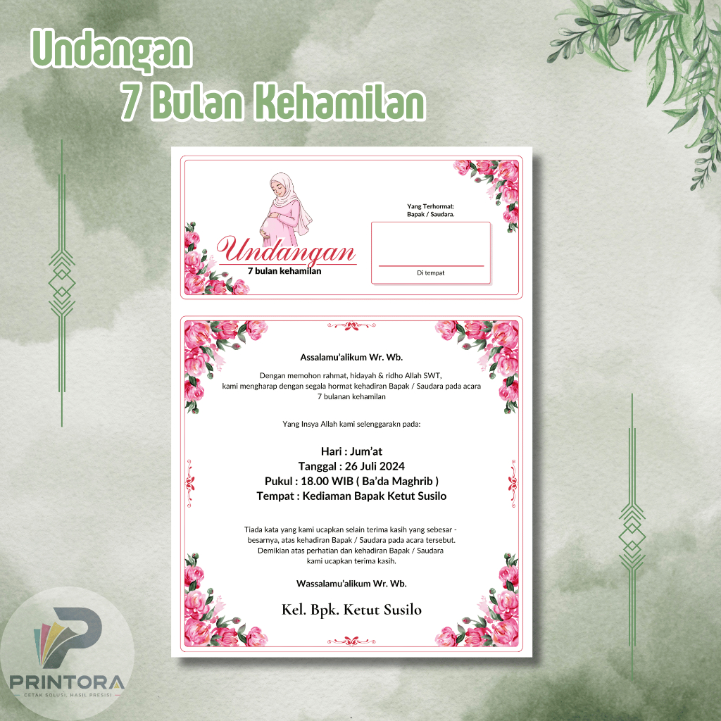 Undangan 7 Bulanan A4 danA5 Berwarna - Desain Gratis, Pencetakan Berkualitas, Custom Teks