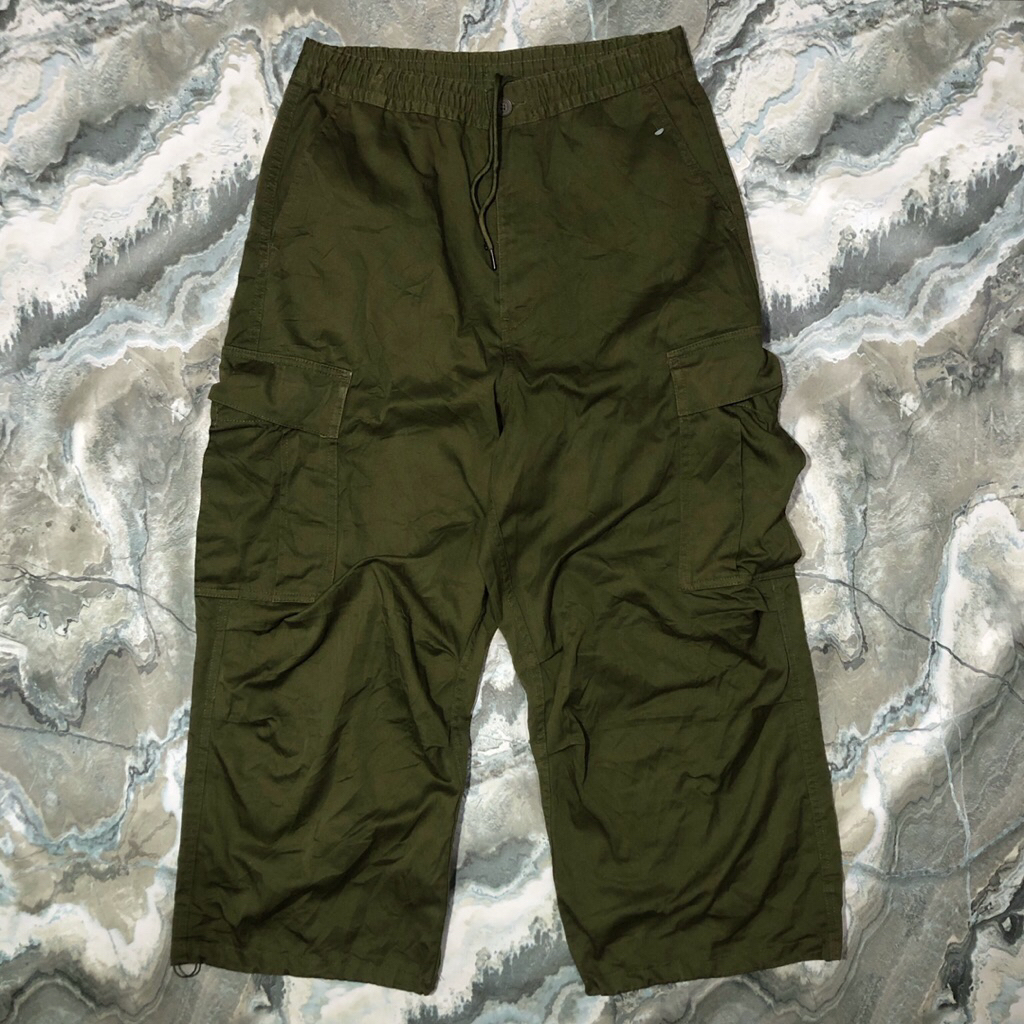 celana cargo green army big pocket barrel baggy
