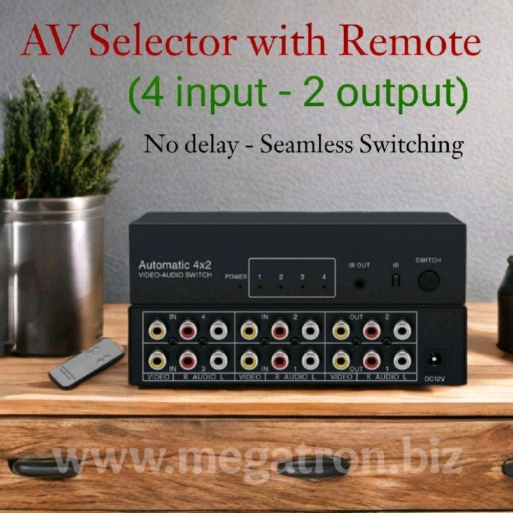 AV RCA Selector (switcher) 4 input & 2 output - Pakai Remote