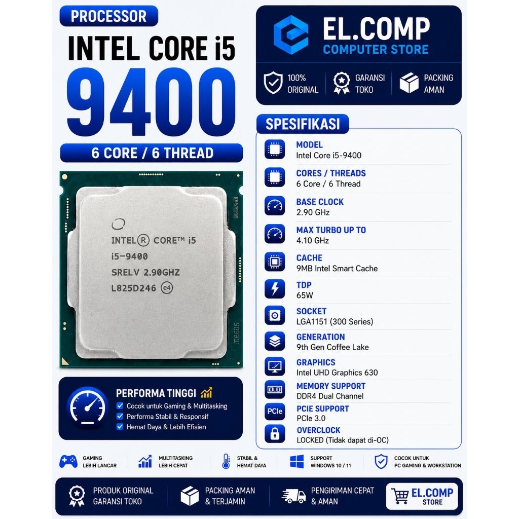 PROCESSOR INTEL CORE I5 9400 TRAY LGA 1151 GEN 9