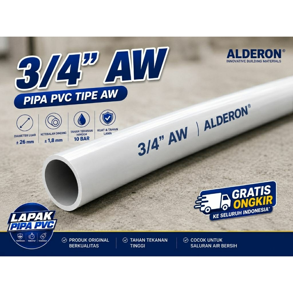 Pipa pvc pralon 3/4"inch | Tebal Berkualitas Tinggi Merk Alderon | 4 meter
