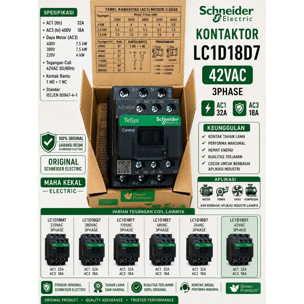 contactor schneider 18a lc1d18d7 42vac 3p kontaktor Schneider 18a lc1d18d7  original contactor schne