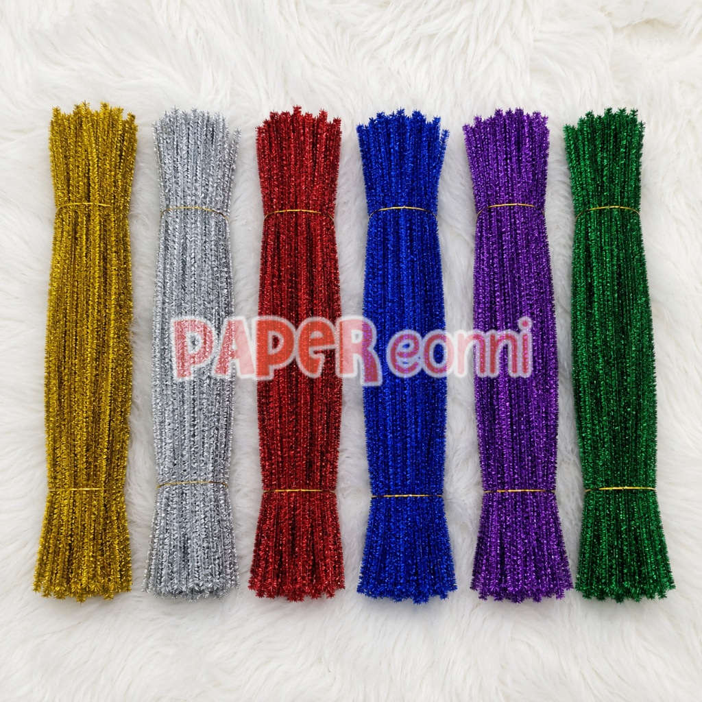 Ecer 10 pcs Kawat Bulu Metalik 6mm DIY Gold Silver Emas Perak Pipe Cleaner