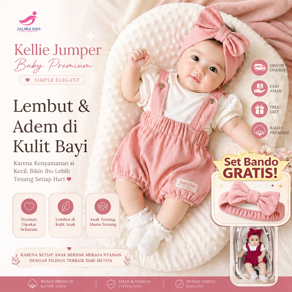 Baju Bayi Perempuan Set Bando Usia 0-20 Bulan Kellie Jumper Baby Newborn Premium Zalira Kids