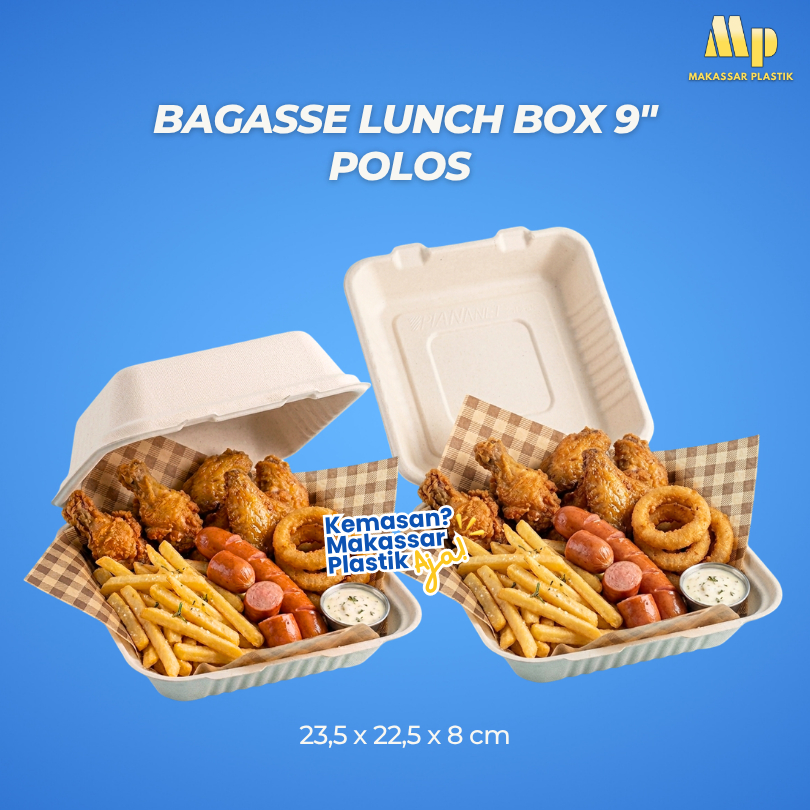 BAGASSE LUNCH BOX 9" POLOS/ BAGASSE LUNCH BOX 9"SEKAT/ FOOD BOX @25 PCS