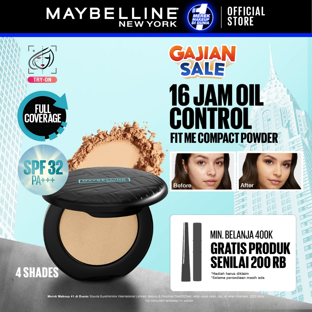 Maybelline Fit Me Matte + Poreless 16 Jam Oil Control Compact Powder Make Up Bedak Padat tahan 16 Ja