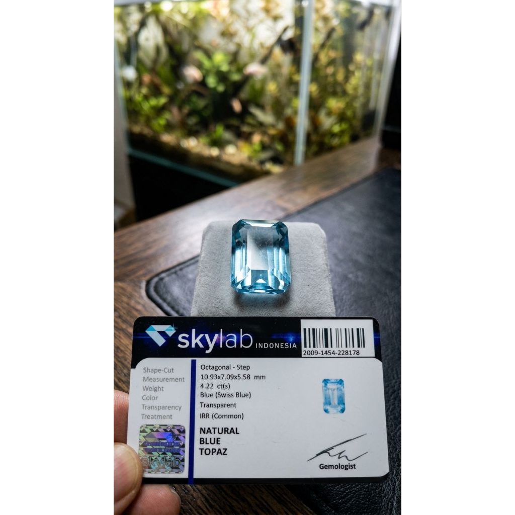 Batu Permata Natural Blue Topaz Swiss Octagon Plus Memo Sky Lab