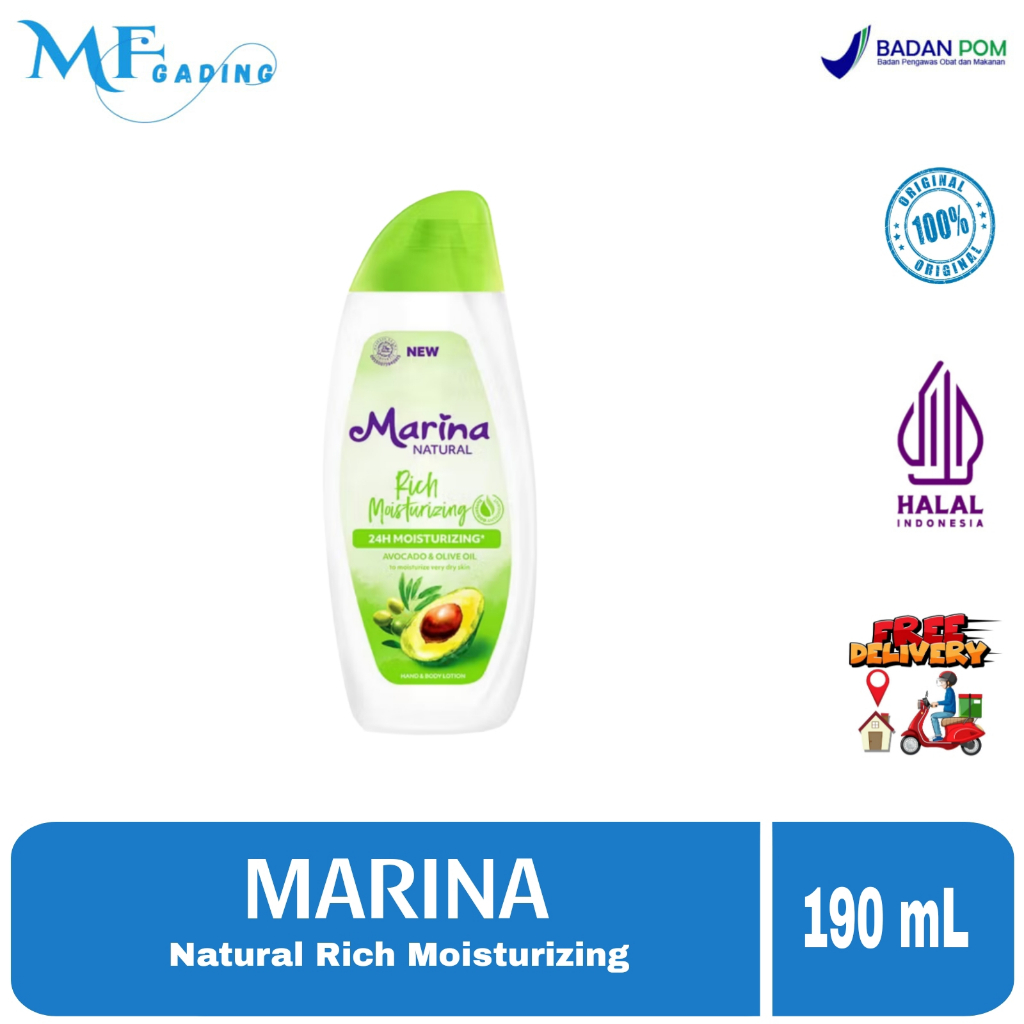 Marina Handbody Lotion Natural Rich Moisturizing - Avocado & Olive Oil 190 ML