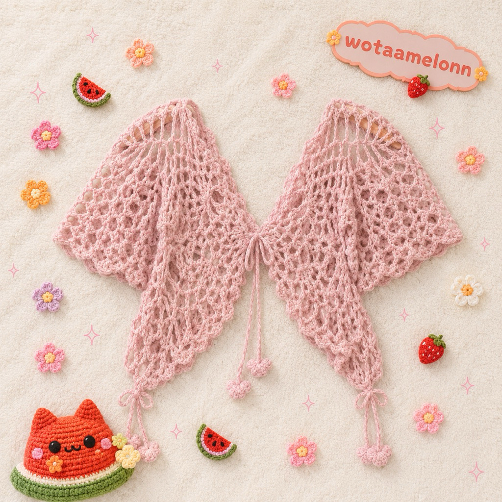 Wotaamelonn Outer Rajut Kupu-Kupu Pink Pastel Handmade | Crochet Butterfly Bolero Korean Kawaii