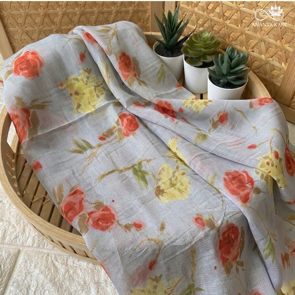 kain sifon sutra motif bunga - kain sifon salju motif