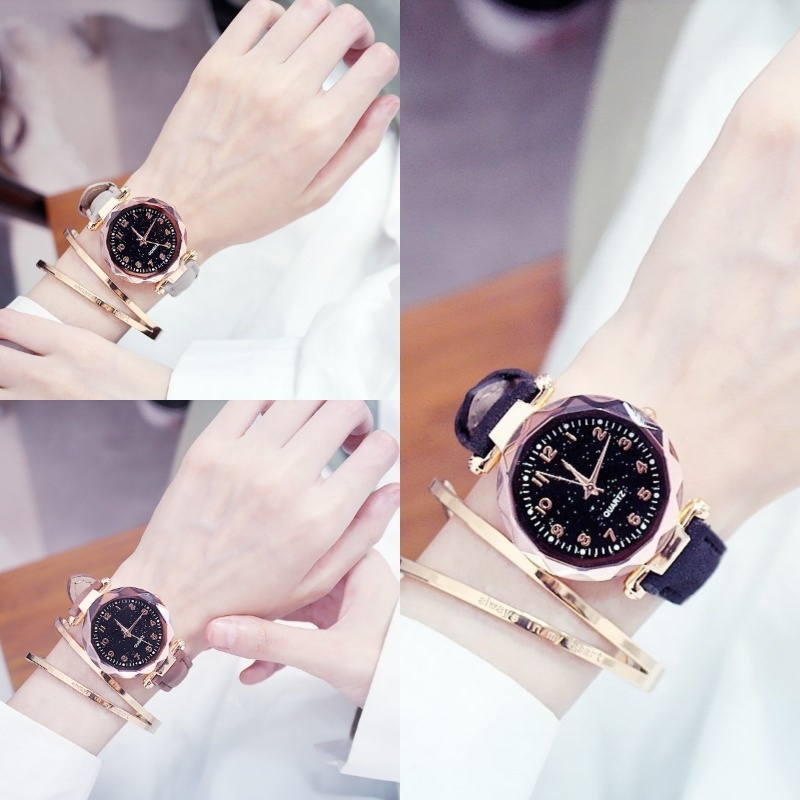 Jam Tangan Wanita Digital Quartz Belt Watches/Starry Sky Night Glow Watches