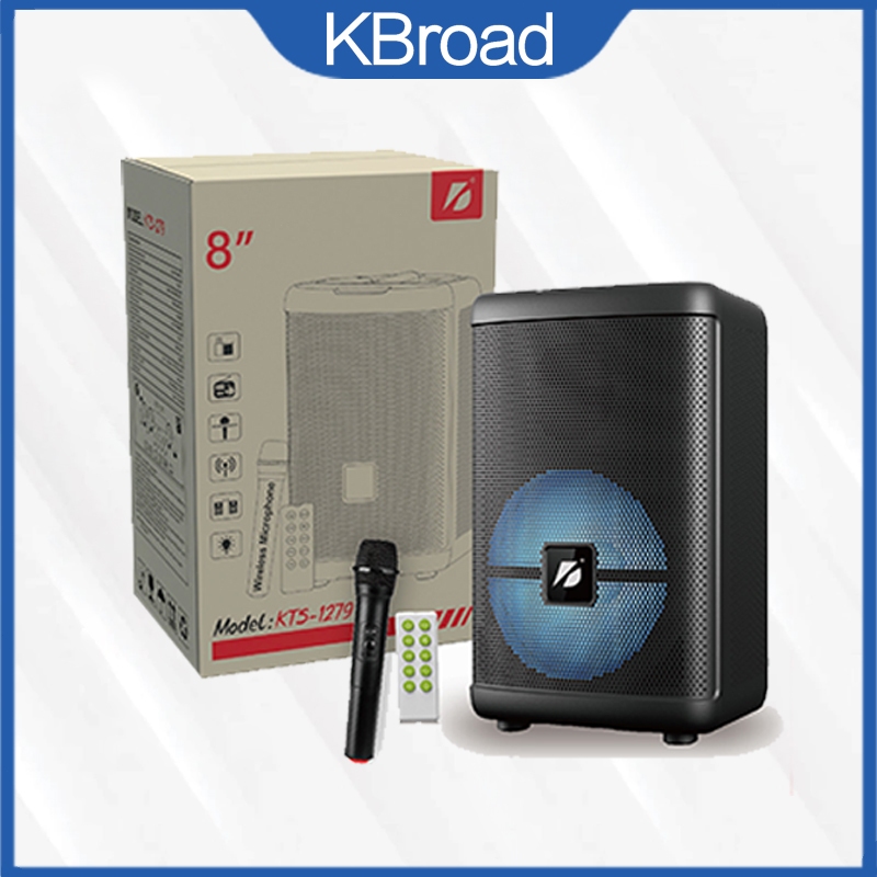 KBroad Speaker Bluetooth Karaoke 8 Inch Gratis Mic Super Bass Portable RGB Light Salon Aktif BT Hi-F