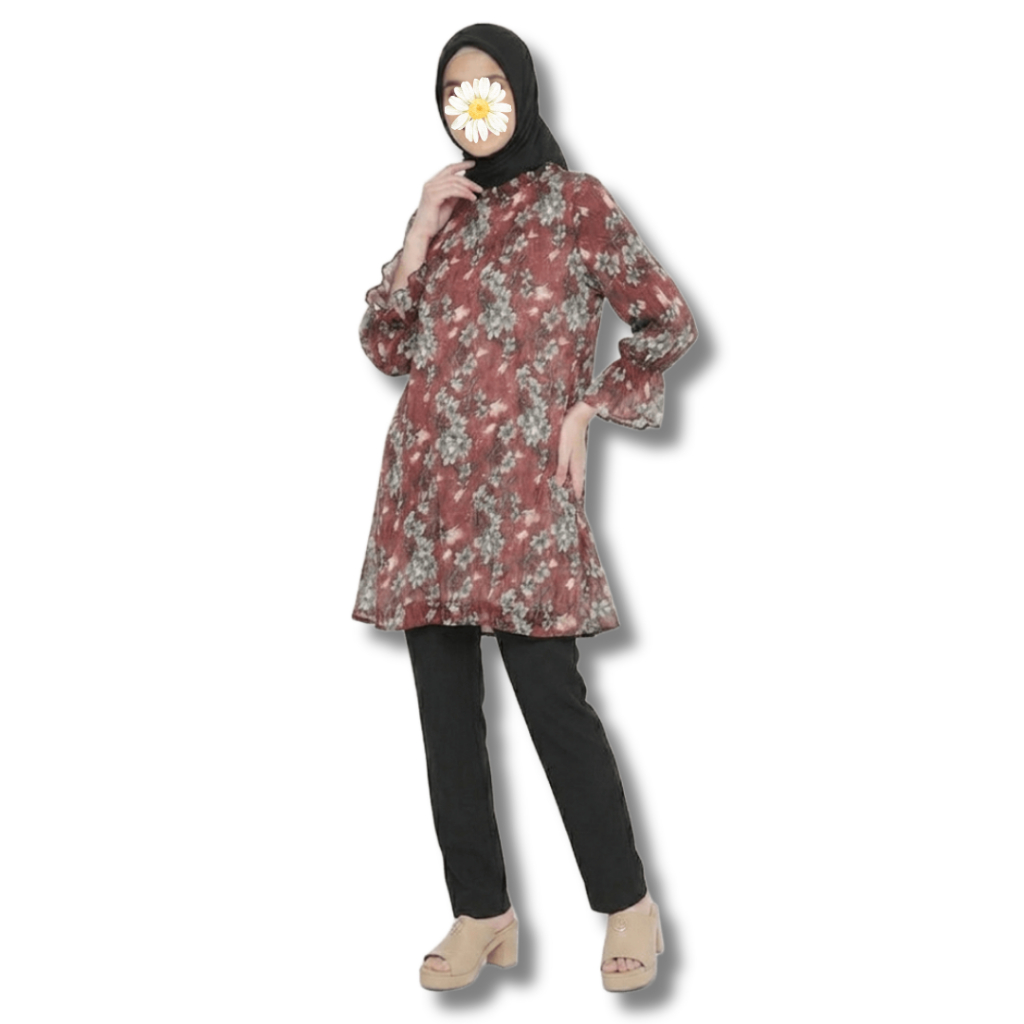 Baju Atasan Plisket Wanita Tunik Plisket Tangan Panjang