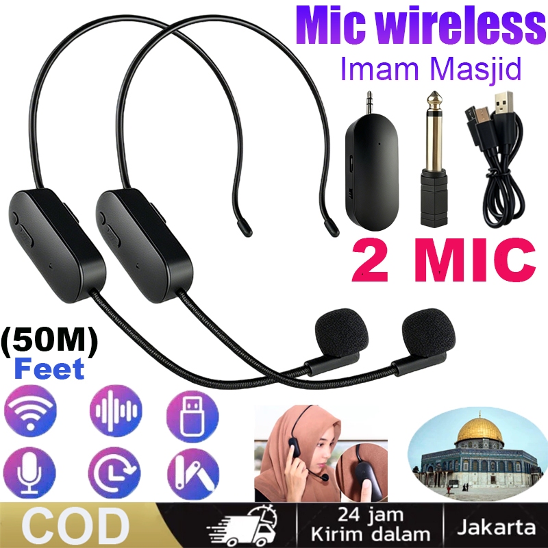 SHDE 2 PCS Mic Mikropon Bando wireles Imam Masjid Terbaik Buat Sholat karaoke Terbaru 2.4G receiver