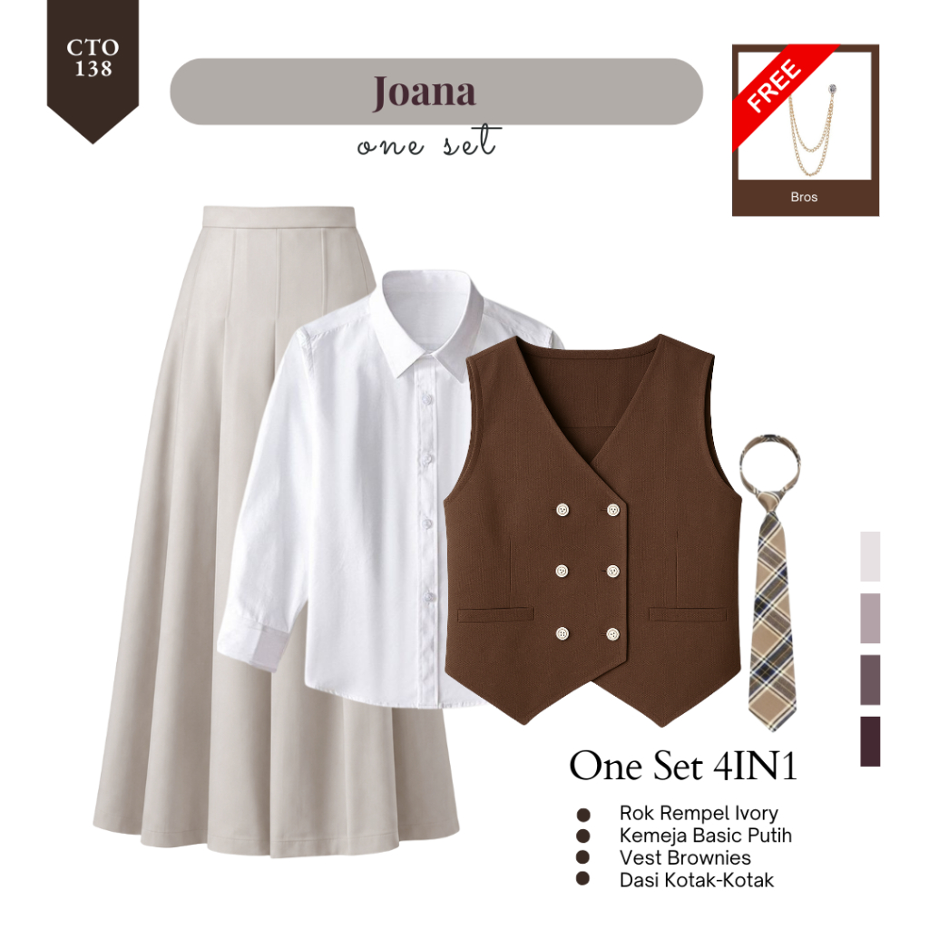One Set Outfit Yearbook (Kemeja, Rok Rempel, Vest Brownies, Dasi) Setelan OOTD Enola Holmes - CTO138