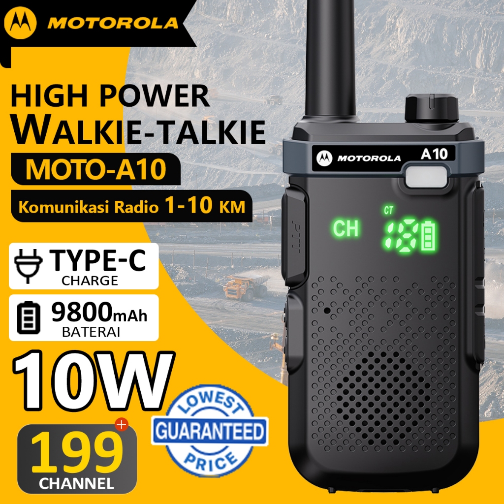 ht Walkie Talkie Motorola A10-Tahan Air 199 Saluran, Jarak Jauh 15km
