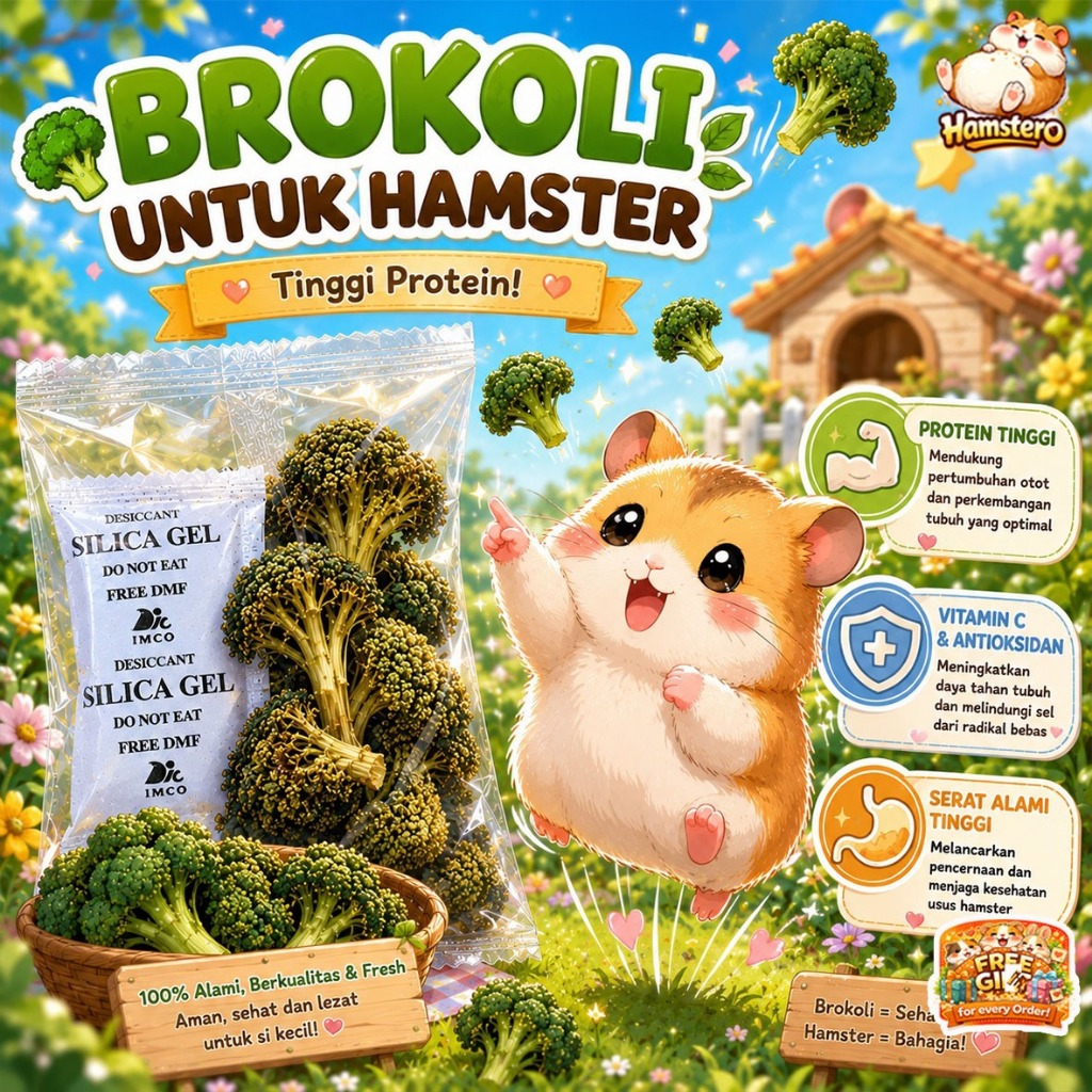 Hamstero Dried Broccoli Snack Hamster Kelinci Sugar Glider - Camilan Brokoli Kering Dehidrasi Premiu