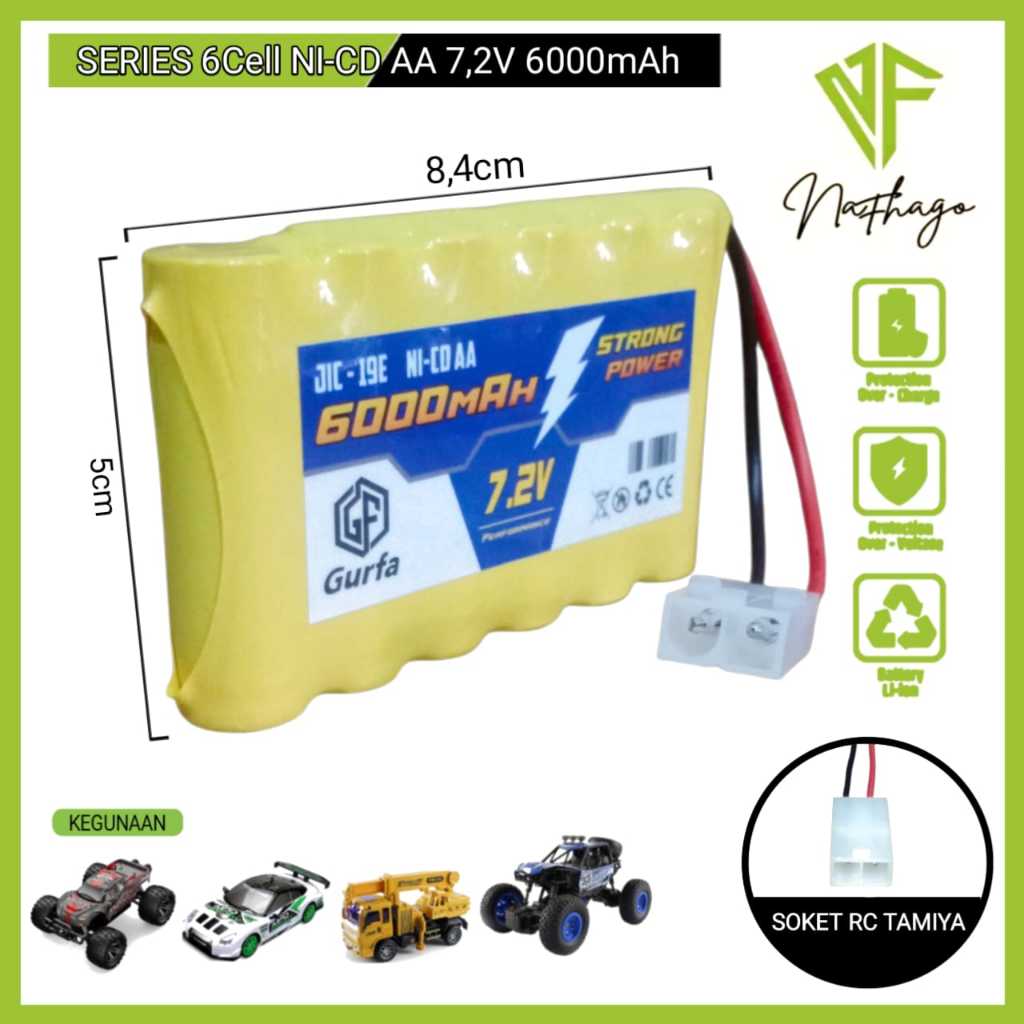 Baterai Mobil Remot/ Baterai Mainan Anak RC / Baterai Tipe NI-CD 6Cell AA 7,2V SOKET JST RC TAMIYA