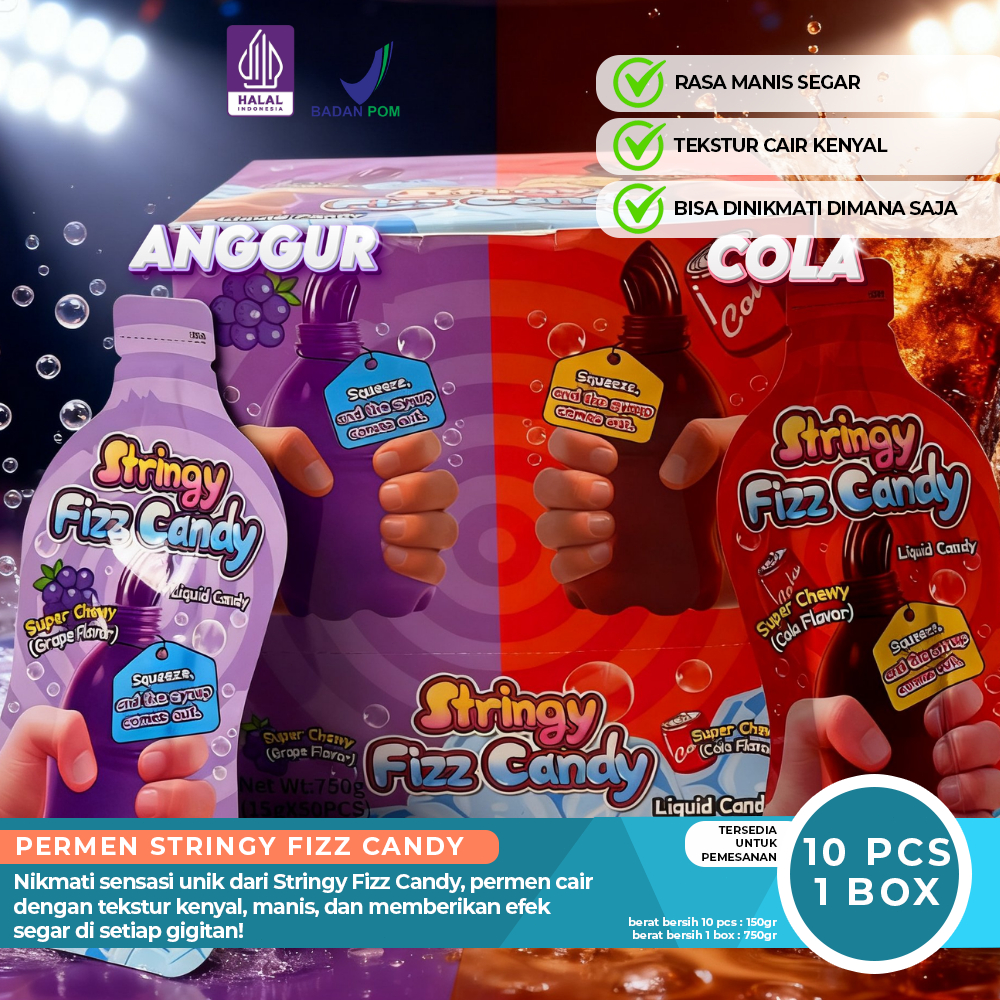 1 Box Squizzy Liquid Candy Stringy Fizz Candy - Permen Serat Elastis Sensasi Nikmati Ledakan Rasa Bu