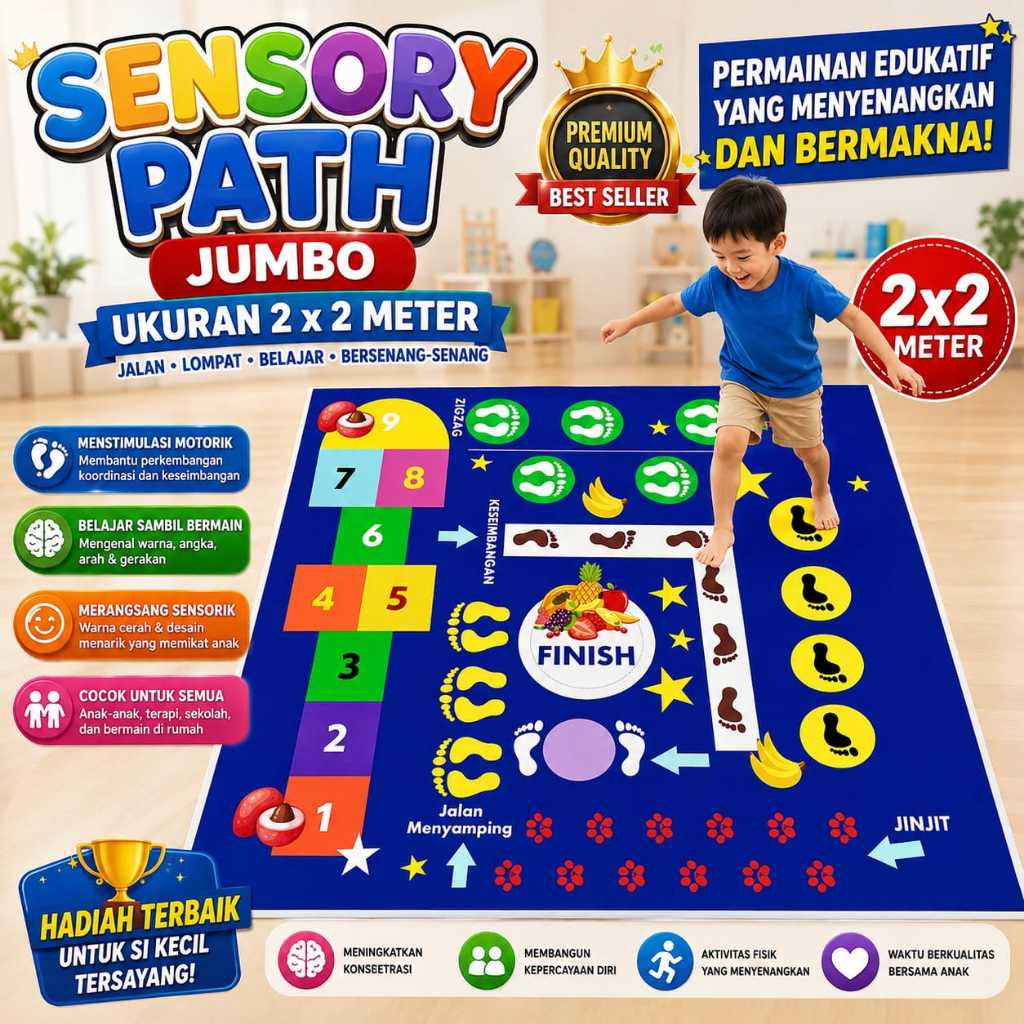 Mainan Edukasi Anak Sensory Path Space Engklek Karpet Banner Motorik Kasar