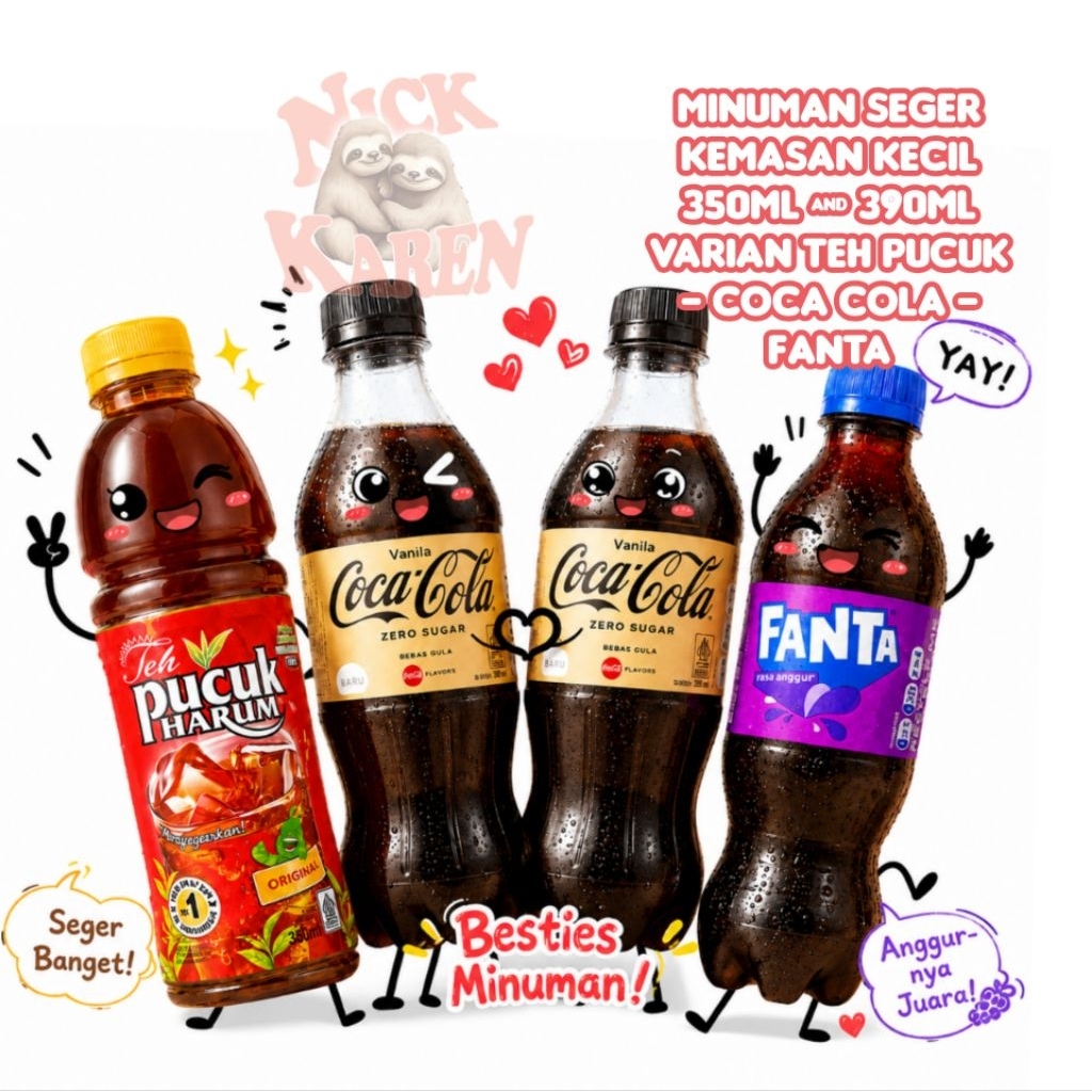 Minuman Seger kemasan kecil 350ml & 390ml VARIAN Teh Pucuk - Coca Cola - Fanta