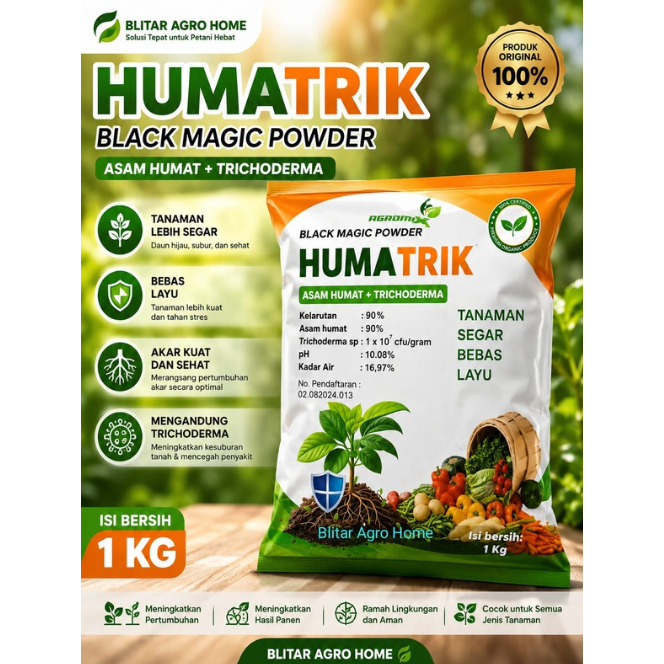 HUMATRIK Asam Humat + TRICHOderma Huma Trik Black Magic Powder 1Kg Pupuk Tanaman Segar Bebas Layu