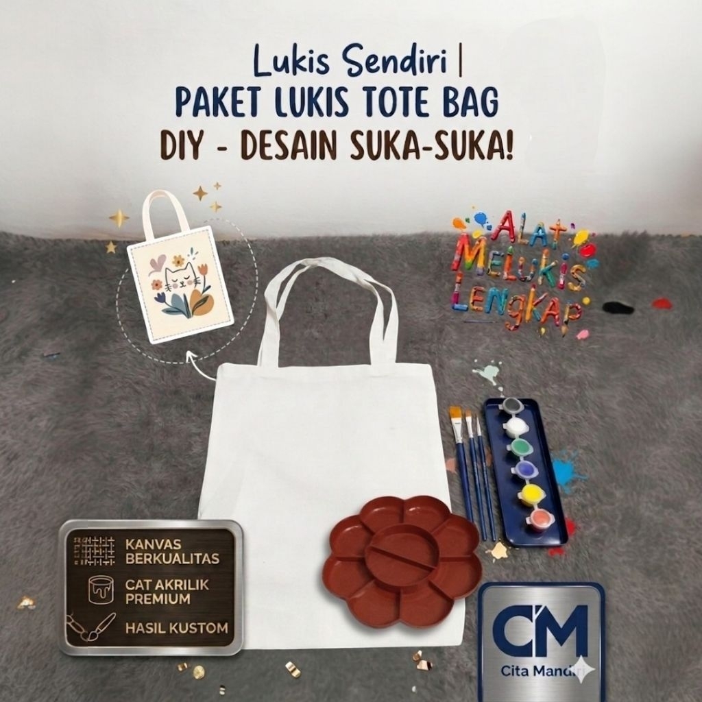 Paket Melukis Totebag DIY Anak & Dewasa - Set Lukis Kanvas Blacu Edukasi Kreatif