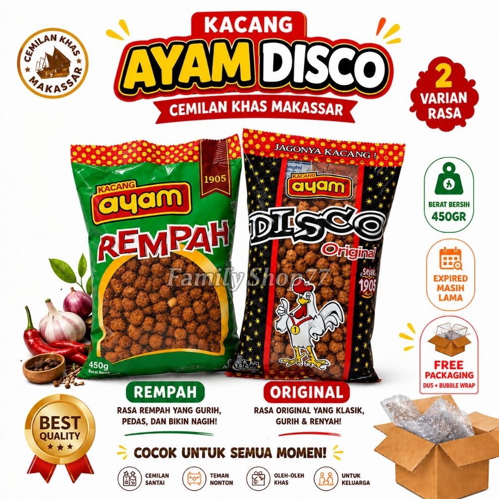 Kacang Disco Cap Ayam 450 Gram Kacang Disco Makassar / Makasar , Oleh-Oleh Cemilan Khas Makassar