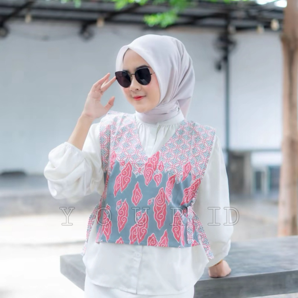 YOUR ID-Vest Batik Wanita Modern Etnik Bahan Katun Rompi Outer Katun Premium || Atasan Vest Batik Pr