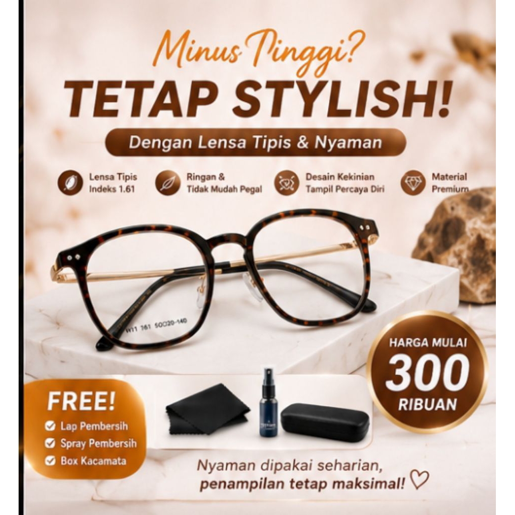kacamata minus tinggi dengan lensa tipis
