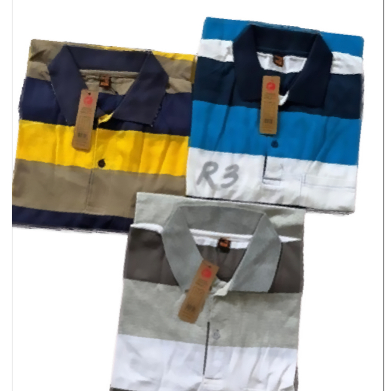 KAOS KERAH KANTONG Paket 3 PCS Motif Salur Ukuran L XL XXL Pria Dewasa