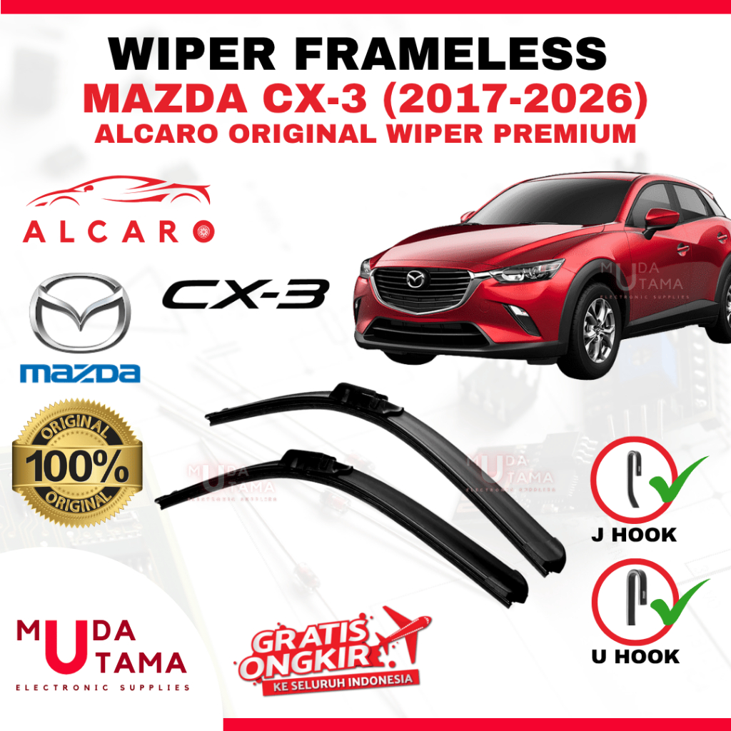 Wiper Frameless MAZDA CX-3 2017 s/d 2026 Original Alcaro - Sapu Kaca MAZDA CX-3 - Wiper MAZDA CX-3 F