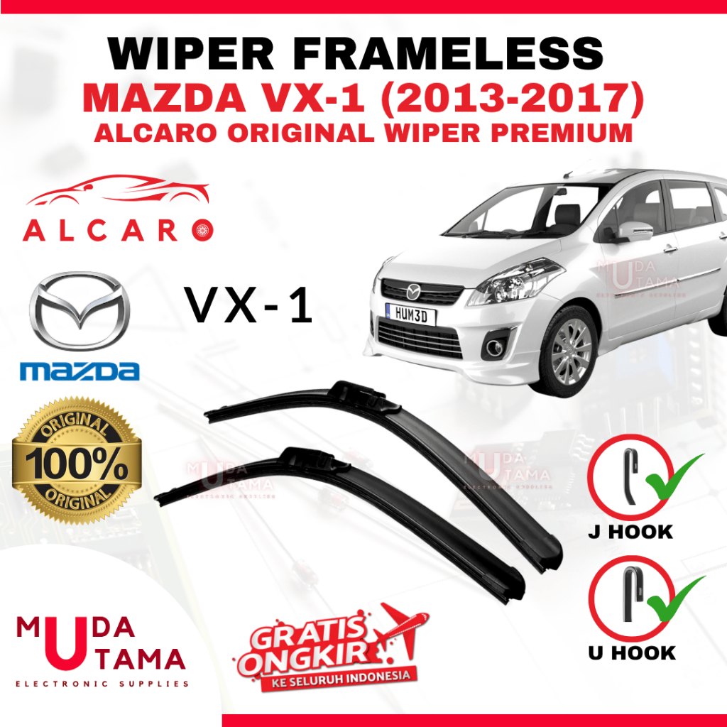 Wiper Frameless MAZDA VX-1 2013 s/d 2017 Original Alcaro - Sapu Kaca MAZDA VX-1 - Wiper MAZDA VX-1 F