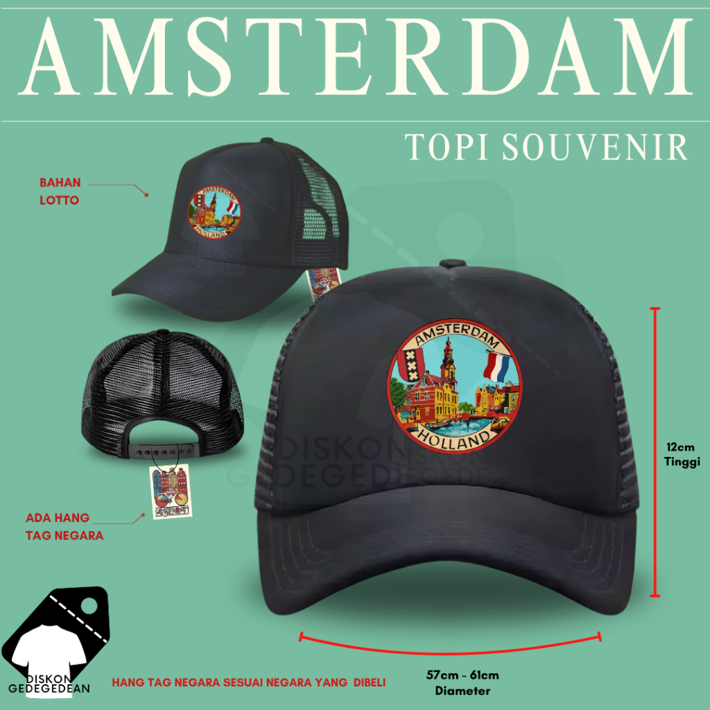 Diskongedegedean Topi Trucker Souvenir Oleh oleh Amsterdam Topi Jaring